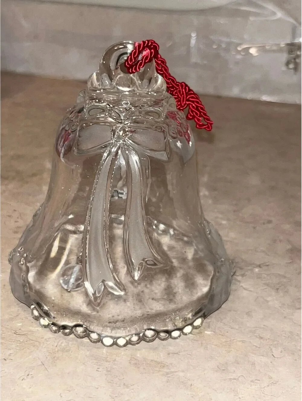 Vintage Clear Glass Bell With Bow Design